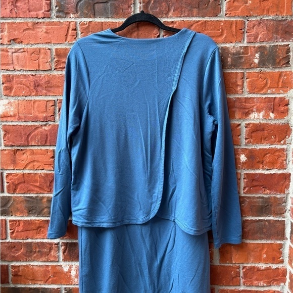 Pure Jill Womens Medium Luxe Tencel Blue Layered Long Sleeve Layered Dress - Picture 4 of 9